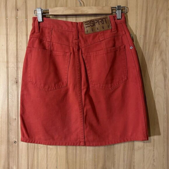 Espirit EDC Mini Twill Skirt Zipper Closure Orange 80s 90s Women's 29 Vintage - Picture 2 of 4